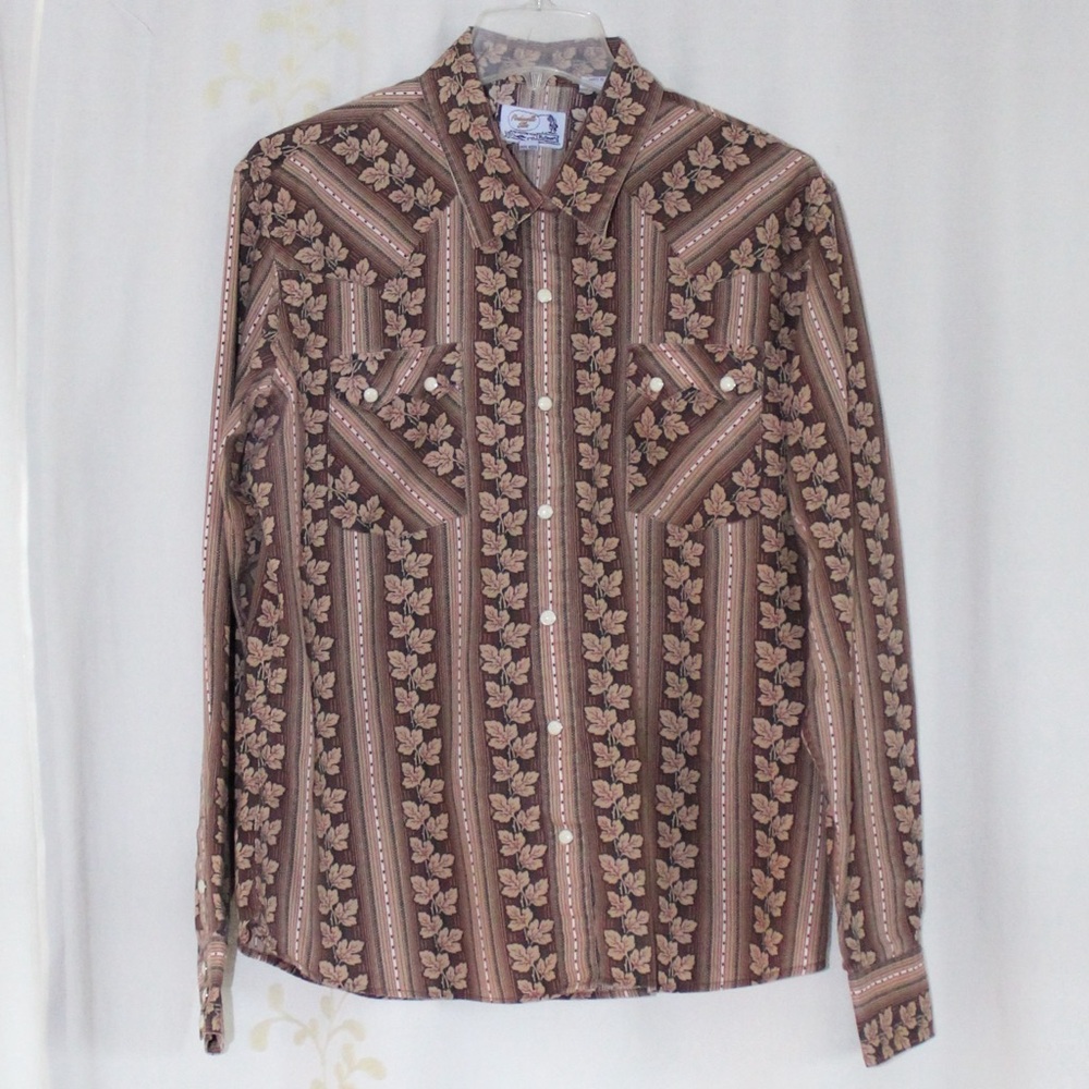 Vintage Panhandle Slim Brown Leaves Pearl Snap Western Shirt Men’s M
